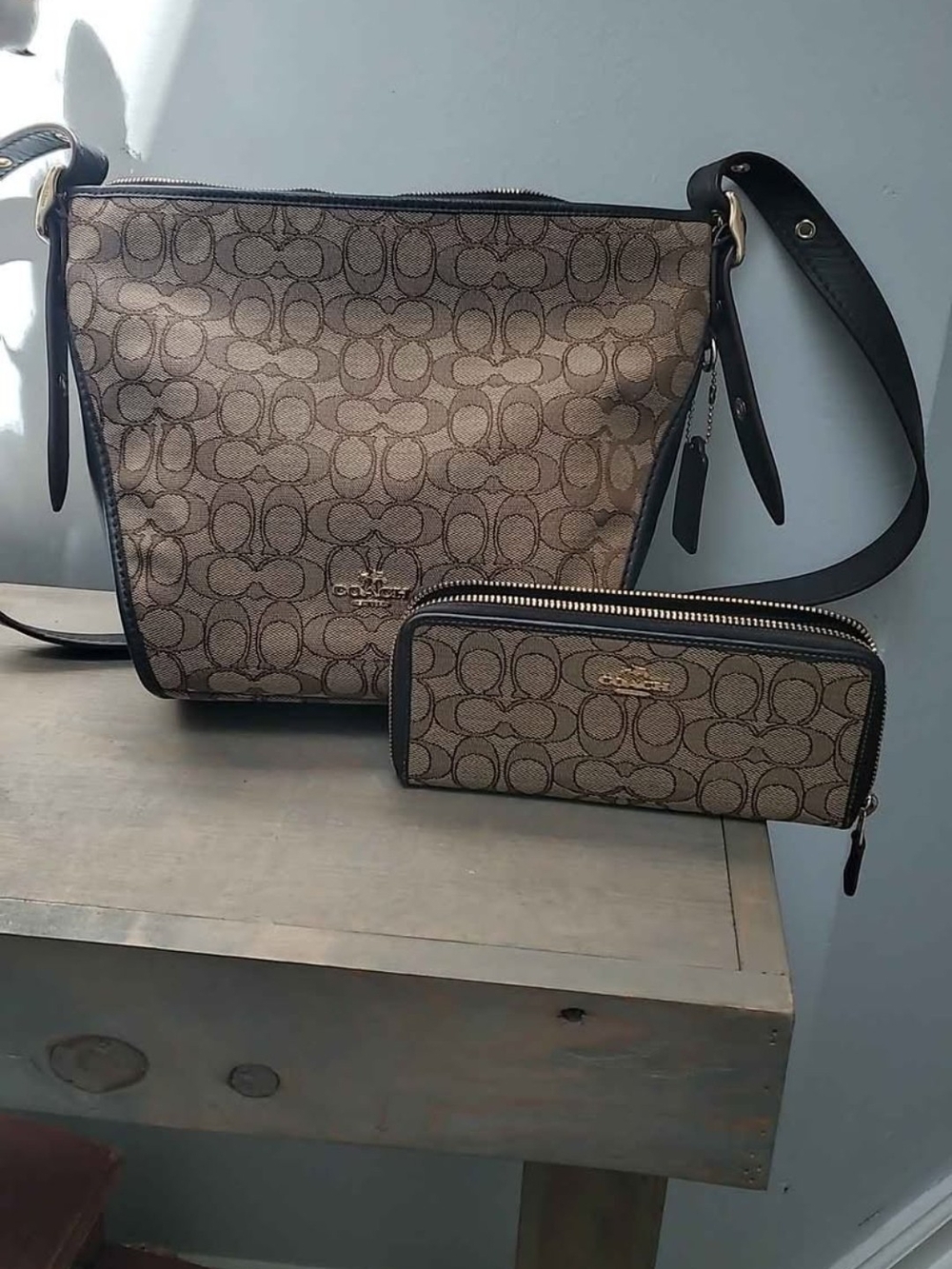 Coach Signature C Jaquard Canvas Small Duffle and Zip Wallet - Khaki/Brown